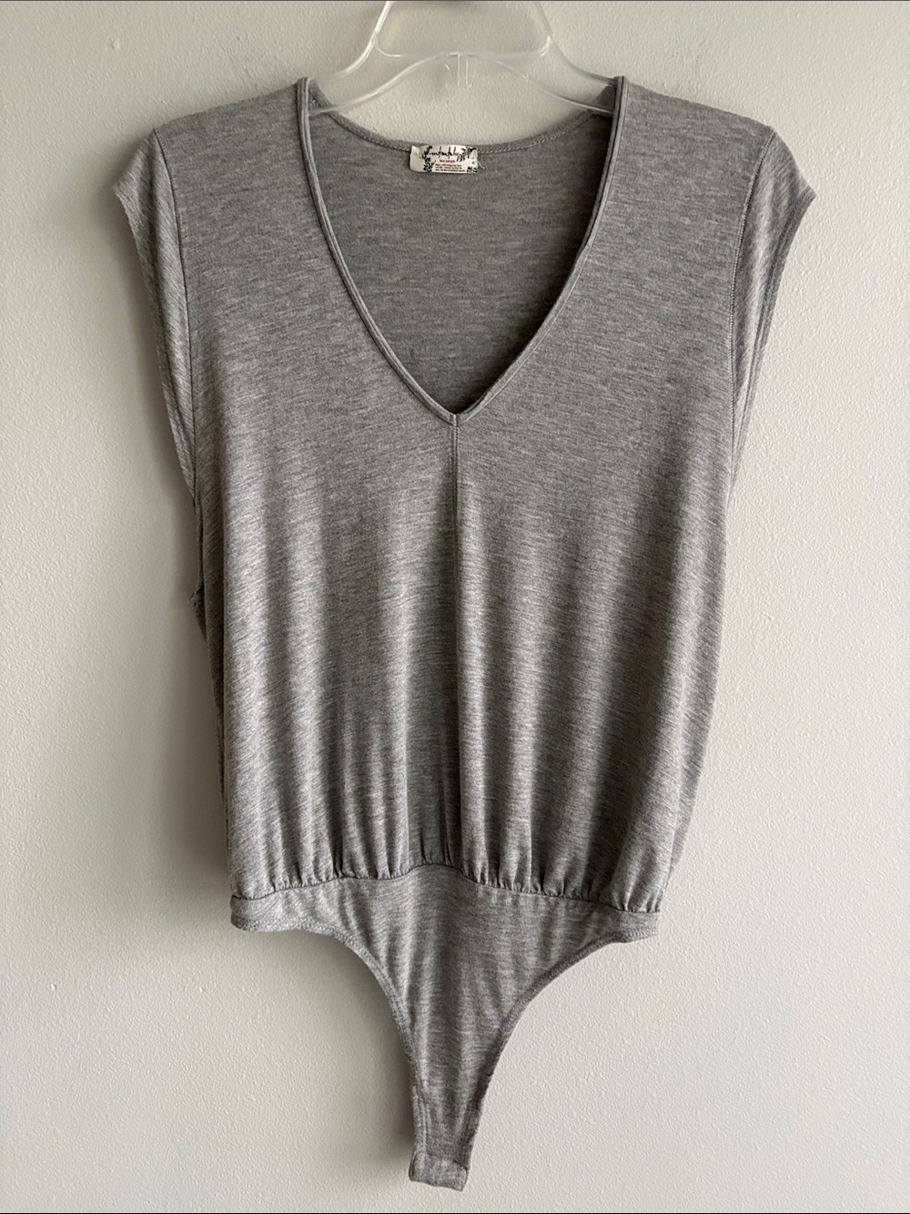 Free People Grey V-Neck Sleeveless Bodysuit